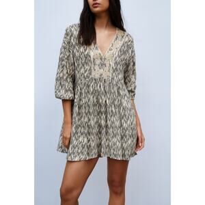 Zara Embroidered Cotton Mini Dress Long Sleeve Peasant Style Cottagecore S